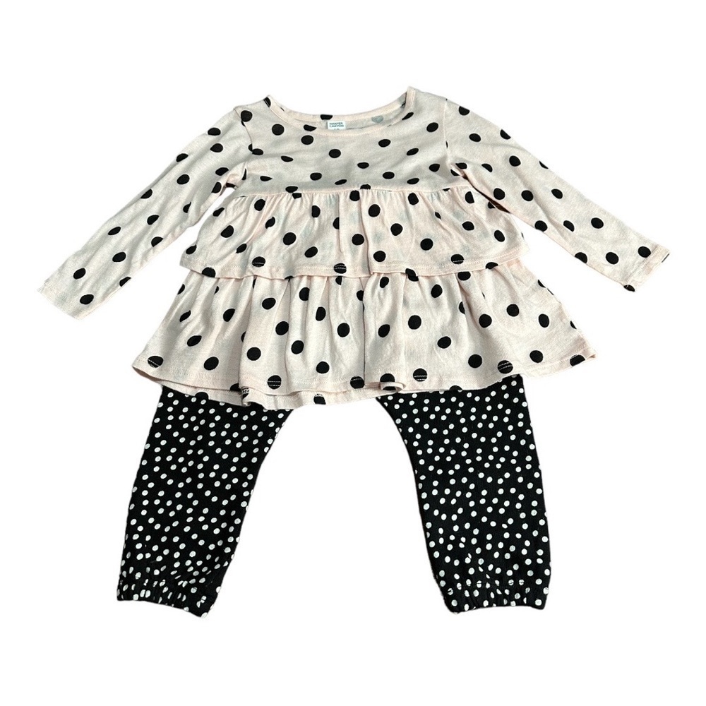 Harper Canyon Ruffle Shirt and Pant Set Pink and Black Polka Dot Size 18 Months